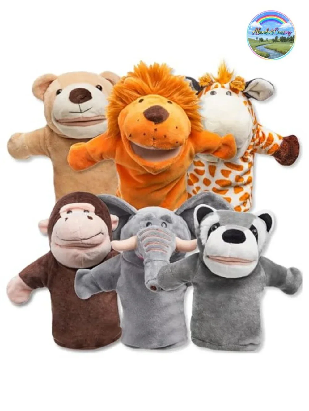 6Pc Animal Hand Puppets Set Plush Toy Working Mouth Kids Theater
